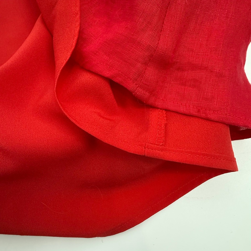 Charles Henry Midi Dress Womens Large Red Linen Tie Shoulder Button Front - Picture 9 of 11